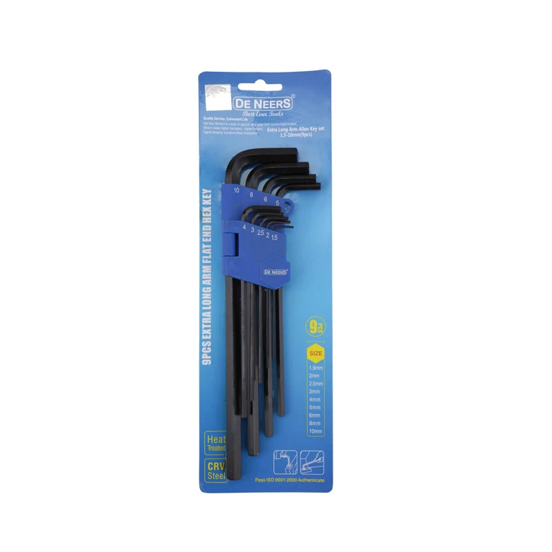 Hex Allen Key Set Extra Long Arm — DNXLONG9L / 9 Pcs. Set(mm) {Etra Long Arm} 1,5,2,2,5,3,4,5,6,8,10 DNXLONG9L