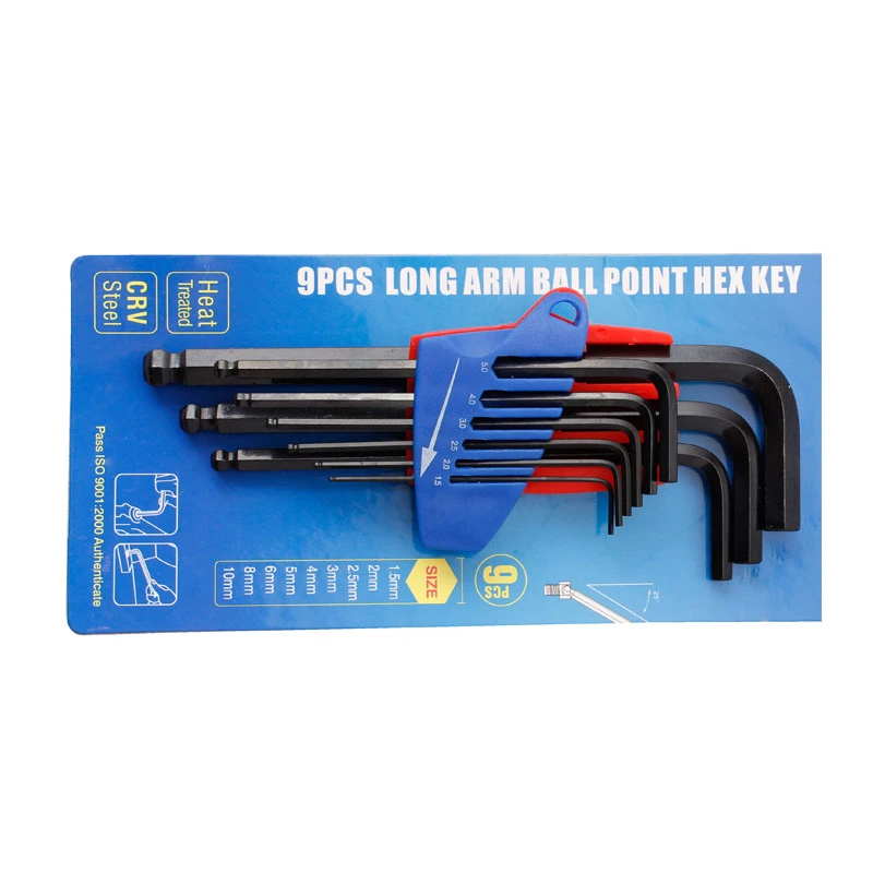Hex Allen Key Set Long Arm (Ball Type) — DNKBHM9L / 9 Pcs. Set(mm) {Long arm}(Ball Type) 1,5,2,2,5,3,4,5,6,8,10 DNKBHM9L